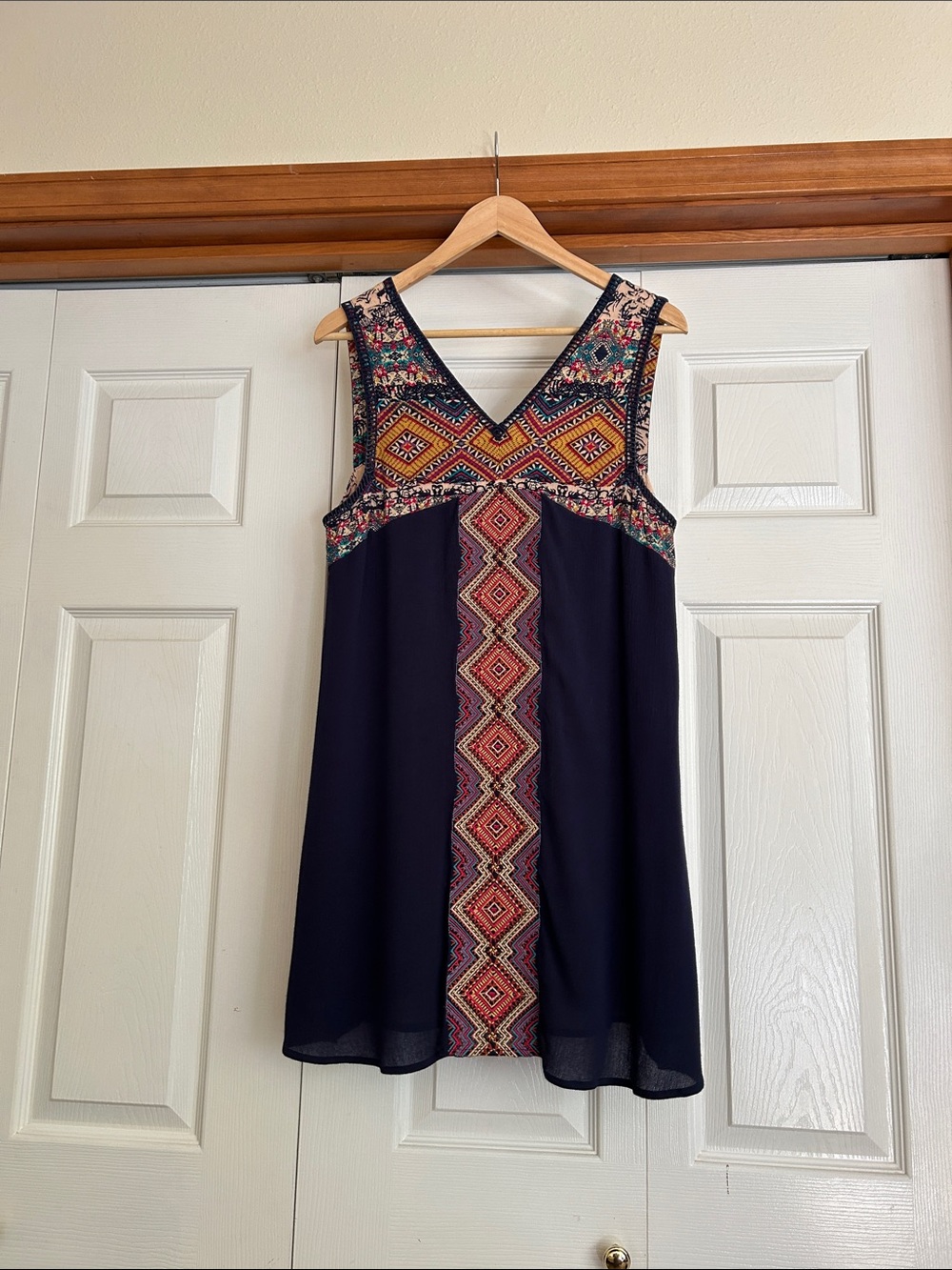 THML Navy Dress with Multicolor Embroidered Panels